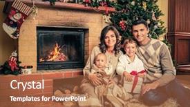  Presentation with christmas fireplace log fire burns - PPT theme with family near fireplace in christmas background and a  colored foreground