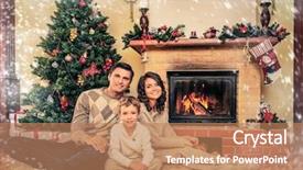  Presentation with christmas fireplace log fire burns - Colorful slides enhanced with family near fireplace in christmas backdrop and a coral colored foreground