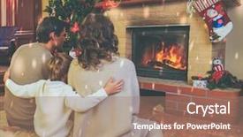  Presentation with gingerbread house decorated colorful candies - Slides with family near fireplace in decorated background and a coral colored foreground