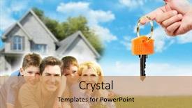  Presentation with new home - Presentation theme having family near new home mortgage background and a coral colored foreground