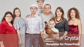  Presentation with 3 family member - Slide deck with kin - group portrait of family background and a coral colored foreground