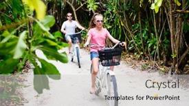  Presentation with biking - Beautiful slides featuring family-of-father-and-daughter backdrop and a light gray colored foreground