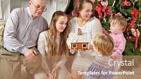  Presentation with gingerbread house - Presentation theme featuring family-of-five-looks-over background and a coral colored foreground