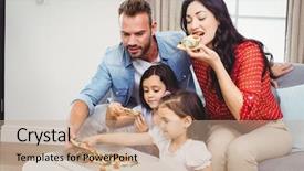  Presentation with family healthy eating - Beautiful slides featuring family of four eating pizza backdrop and a  colored foreground