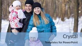  Presentation with winter family - PPT layouts with family of four enjoying in winter park background and a light blue colored foreground
