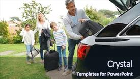  Presentation with leave - Cool new slide set with family of four loading car backdrop and a wine colored foreground