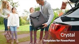 Presentation with leave - Beautiful presentation featuring family of four loading car backdrop and a tawny brown colored foreground