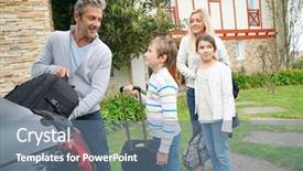  Presentation with loading - Presentation design enhanced with family of four loading car background and a seafoam green colored foreground