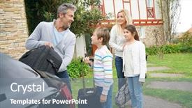  Presentation with leave - Beautiful slides featuring family of four loading car backdrop and a gray colored foreground