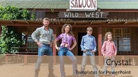  Presentation with wild wild west - Colorful presentation theme enhanced with family of four posing on background of wild west saloon backdrop and a coral colored foreground