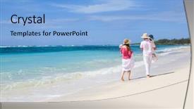  Presentation with white sand - Colorful theme enhanced with family of four walking along backdrop and a light blue colored foreground