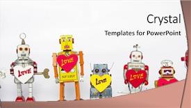  Presentation with robot - Colorful slide deck enhanced with family of loving robot toys backdrop and a white colored foreground