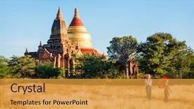 Presentation with ancient temples - Slide set enhanced with visiting ancient temples in bagan background and a gold colored foreground