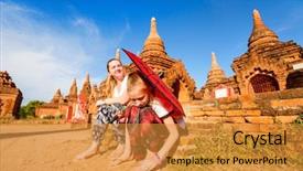  Presentation with ancient temples - Beautiful slide set featuring visiting ancient temples in bagan backdrop and a gold colored foreground