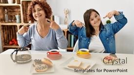  Presentation with dental down syndrome - PPT theme having family-of-mother-and-down background and a soft green colored foreground