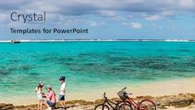  Presentation with biking - Presentation design with family of mother and kids background and a light blue colored foreground