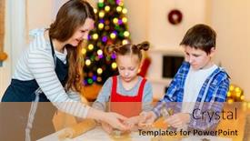  Presentation with christmas kids - Cool new presentation design with family of mother and kids baking cookies at home on xmas eve beautifully decorated room christmas tree and lights on background backdrop and a coral colored foreground