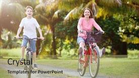  Presentation with biking - Cool new slide set with family of mother and son backdrop and a mint green colored foreground