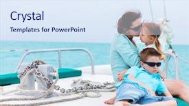  Presentation with luxury yacht - Amazing PPT layouts having family of mother and her kids having great time sailing at luxury yacht or catamaran boat backdrop and a sky blue colored foreground