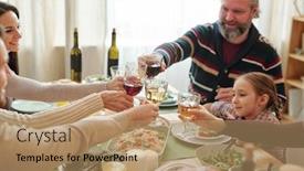  Presentation with thanksgiving dinner - Audience pleasing PPT layouts consisting of family-of-six-sitting backdrop and a coral colored foreground