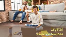  Presentation with homework - Slides enhanced with family-of-three-doing-homework background and a tawny brown colored foreground