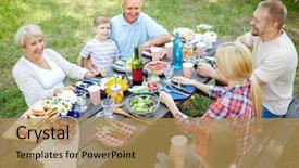  Presentation with generations - Audience pleasing presentation consisting of picnic - family of three generations relaxing backdrop and a yellow colored foreground