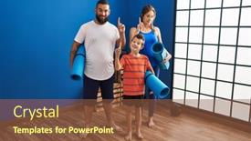  Presentation with yoga - Theme featuring family-of-three-holding-yoga background and a tawny brown colored foreground