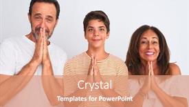  Presentation with father son hands - Beautiful PPT layouts featuring family of three mother father and son standing over white isolated background praying with hands together asking for forgiveness smiling confident backdrop and a coral colored foreground