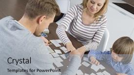  Presentation with bridge playing cards - PPT theme featuring family of three playing cards background and a light gray colored foreground