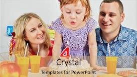  Presentation with birthday cake and candle - Beautiful slide deck featuring family of three sits at birthday table daughter blows out candle on cake and parents look at her backdrop and a coral colored foreground