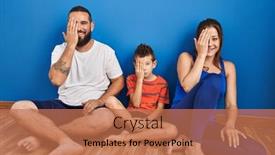  Presentation with floor - Slide set having family-of-three-sitting background and a coral colored foreground