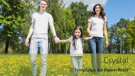  Presentation with dandelion - PPT theme with family-of-three-walking background and a gold colored foreground