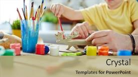  Presentation with help family - Colorful presentation design enhanced with family of two attending art backdrop and a coral colored foreground