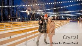  Presentation with winter family - Colorful slide deck enhanced with family-of-two-making-selfie backdrop and a soft green colored foreground