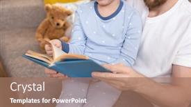  Presentation with family reading - PPT theme having family-of-young-father background and a coral colored foreground