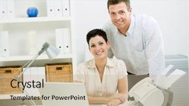  Presentation with broken home upset couple - Colorful PPT theme enhanced with family office - happy couple working at home backdrop and a soft green colored foreground