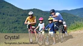  Presentation with biking - Slide deck consisting of family on a biking day parents pointing at scenery background and a coral colored foreground