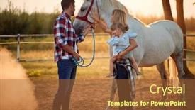  Presentation with ranch - PPT theme having family-on-a-horse-ranch background and a tawny brown colored foreground