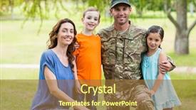  Presentation with family day - Slide deck consisting of two forces - handsome soldier reunited with family background and a tawny brown colored foreground