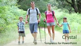  Presentation with family day - Audience pleasing PPT theme consisting of family on a trekking day backdrop and a soft green colored foreground