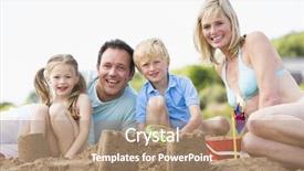  Presentation with beach toys on sand - Slides consisting of family on beach making sand background and a coral colored foreground