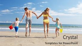  Presentation with family dreams of vacation - Slide deck featuring family on beach vacation background and a soft green colored foreground