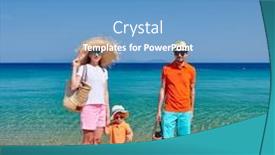  Presentation with beach bag - Cool new presentation theme with family on beach wearing straw sun hat young couple with three year old boy holding beach bag and bucket toy clear sky summer family vacation sithonia greece backdrop and a teal colored foreground