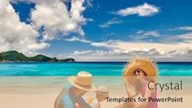  Presentation with old couple - Colorful presentation design enhanced with family-on-beach-young-couple backdrop and a coral colored foreground