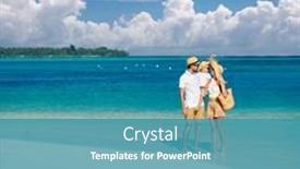  Presentation with old couple - Presentation design enhanced with family-on-beach-young-couple background and a teal colored foreground