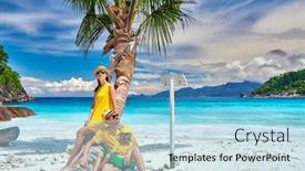  Presentation with family tree - Colorful presentation design enhanced with family-on-beautiful-petite-anse backdrop and a light blue colored foreground