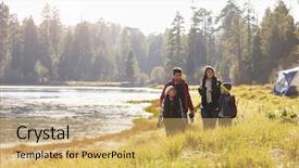  Presentation with camping - Slides enhanced with family on camping trip walk background and a yellow colored foreground