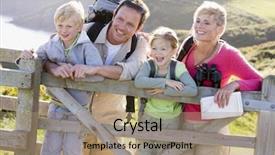  Presentation with path - Presentation design with family on cliffside path leaning background and a coral colored foreground