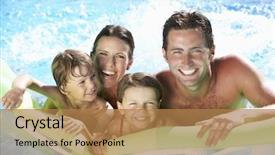  Presentation with pool restaurant family - Audience pleasing presentation consisting of family on holiday in swimming backdrop and a coral colored foreground
