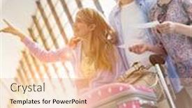  Presentation with airport - Beautiful PPT layouts featuring family-on-holiday-looking backdrop and a coral colored foreground